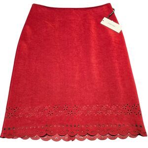 Calvin Klein Red Mini Skirt NEW $89 Scalloped Cutout Hem Aline Women Size 14 Zip
